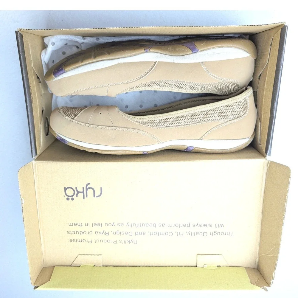 Ryka Women Tan Cream Mesh Slip On Ballet Flats Walking Shoes Size 11 A81638